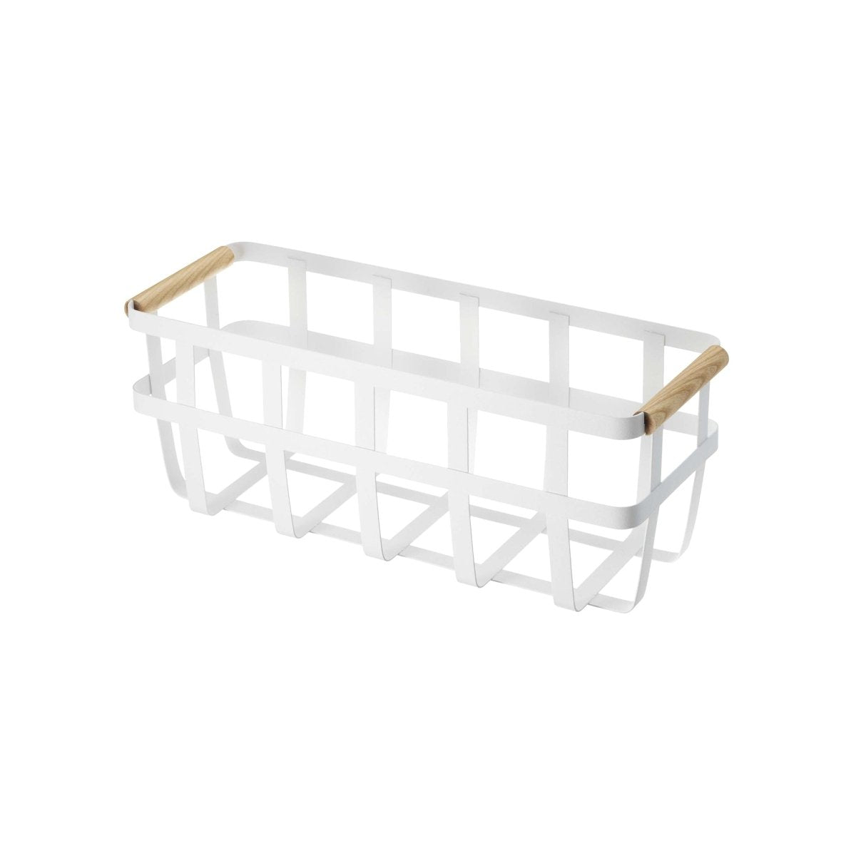 Yamazaki Home Steel Storage Basket with Wood Handles, Small - lily & onyx