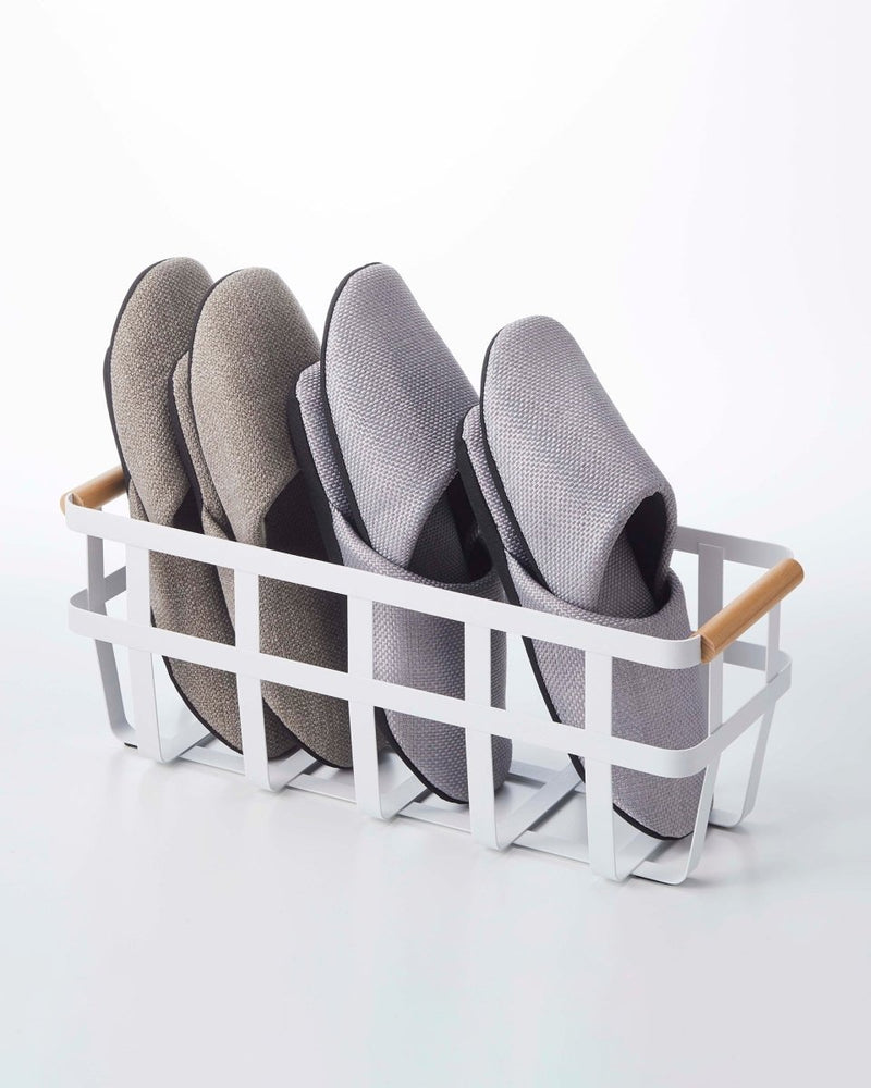 Yamazaki Home Steel Storage Basket with Wood Handles, Small - lily & onyx