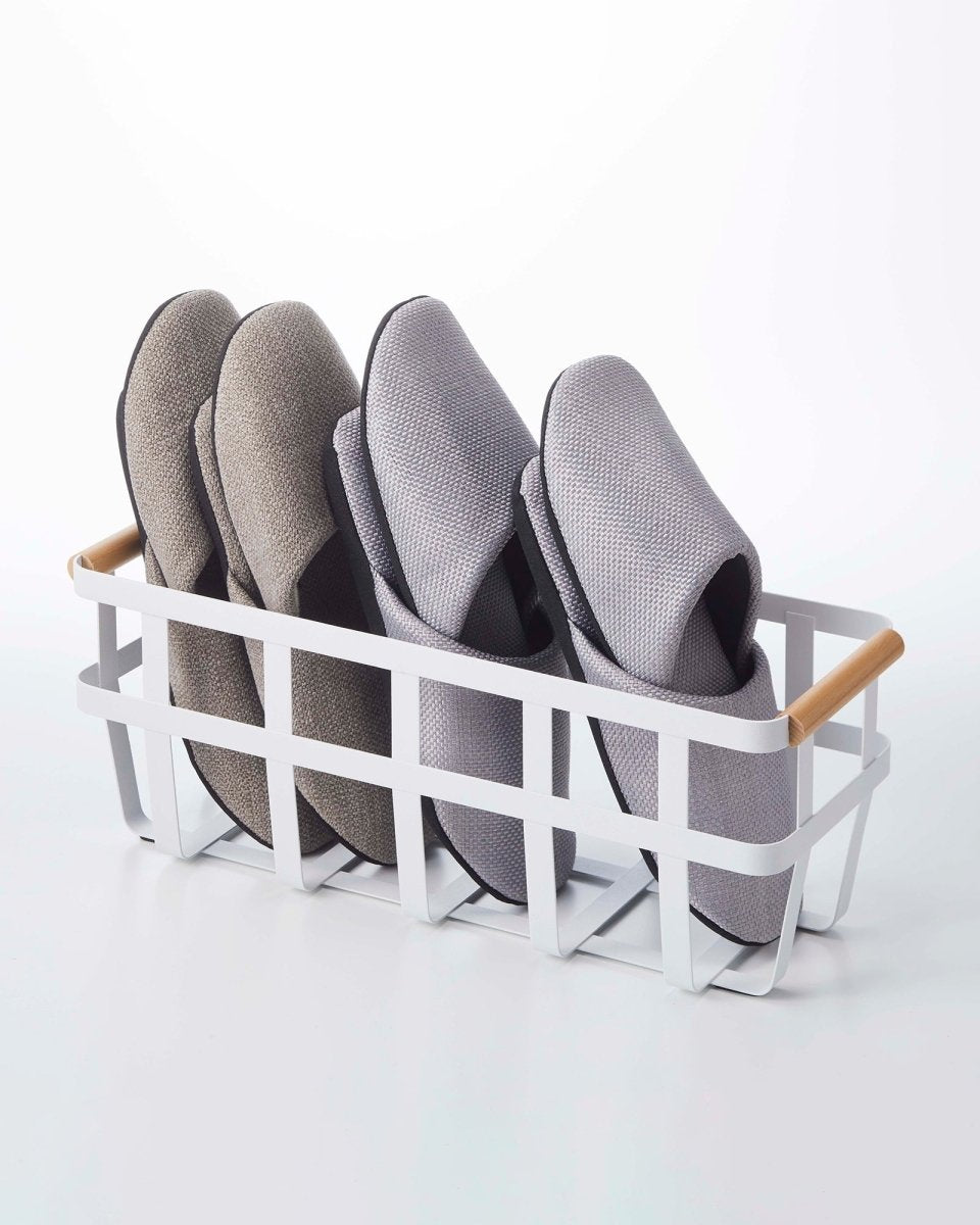 Yamazaki Home Steel Storage Basket with Wood Handles, Small - lily & onyx