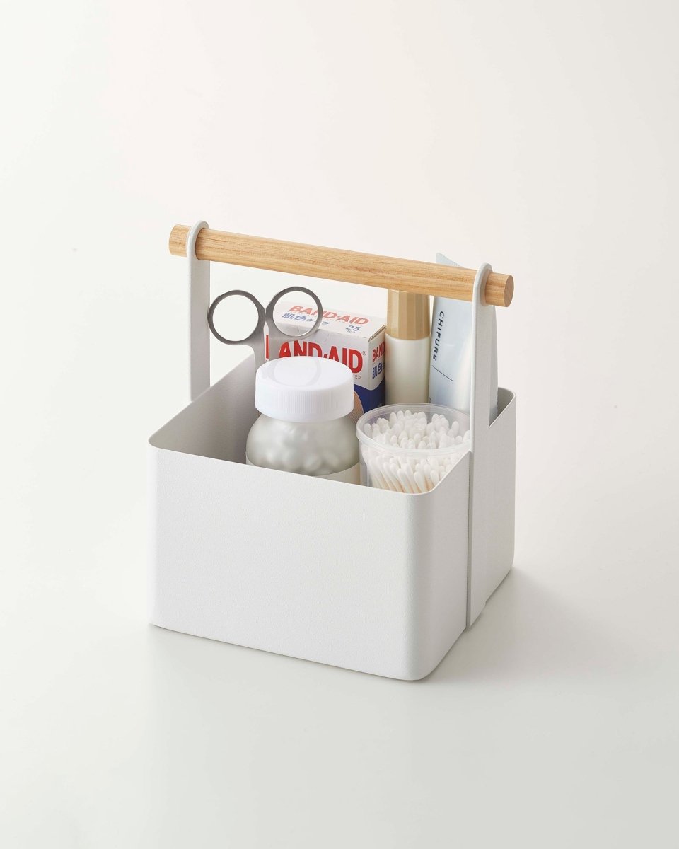 Yamazaki Home Steel Storage Caddy with Wood Handle, Small - lily & onyx