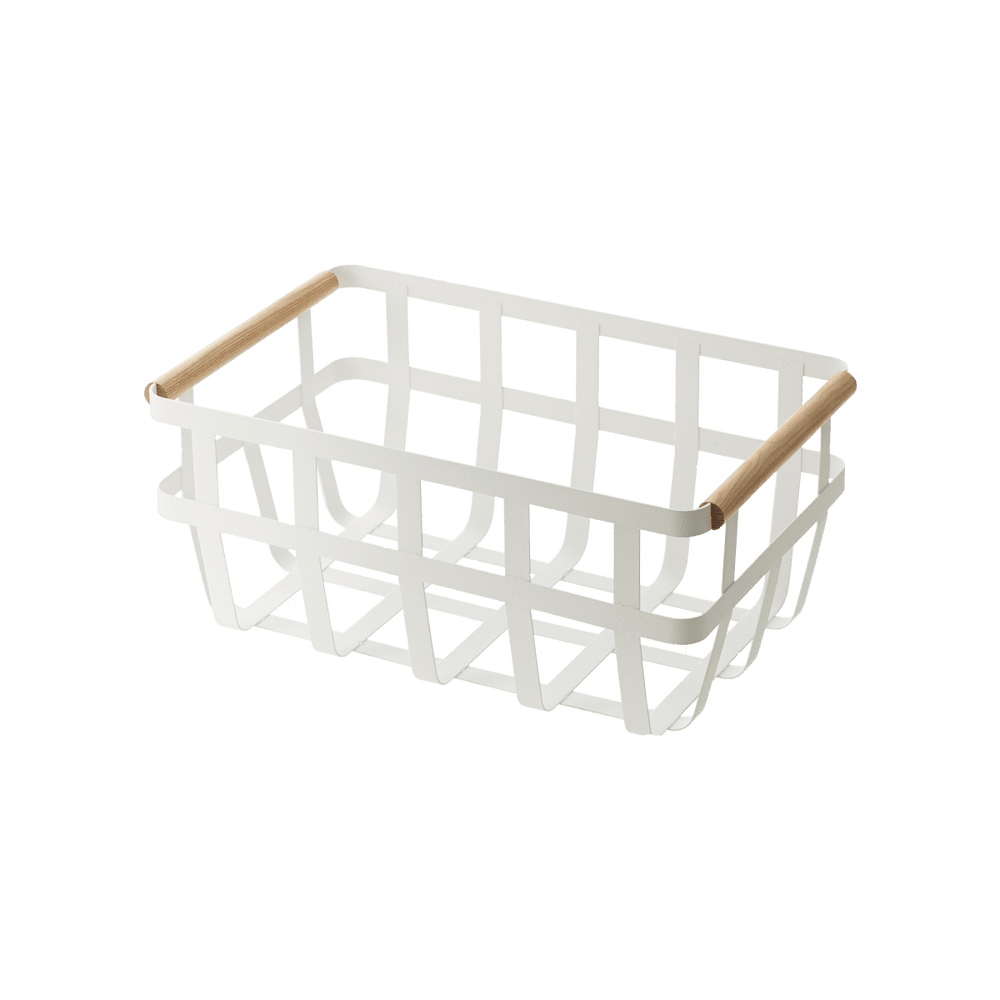 Yamazaki Home Storage Basket, Two Sizes - Steel + Wood - lily & onyx
