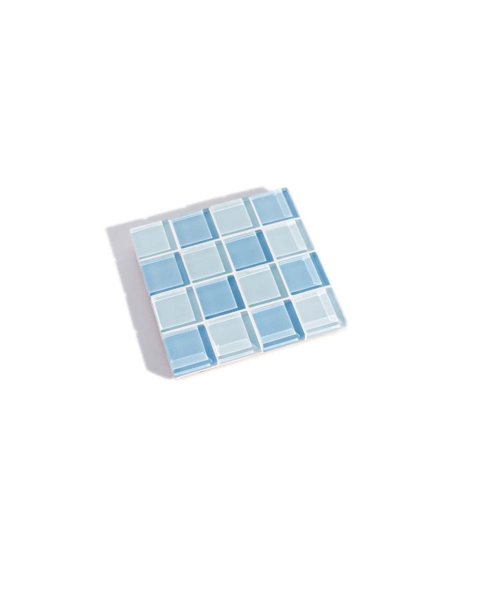 Subtle Art Studios Glass Tile Coaster Baby Blue 3.5" - Handcrafted Heat Resistant