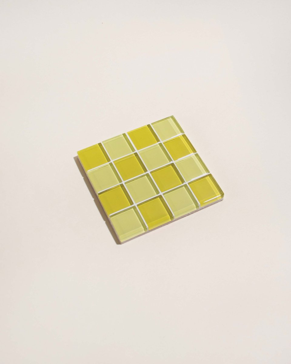 Subtle Art Studios Glass Tile Coaster - Banana Frosting Yellow | Handmade 3.6" Square