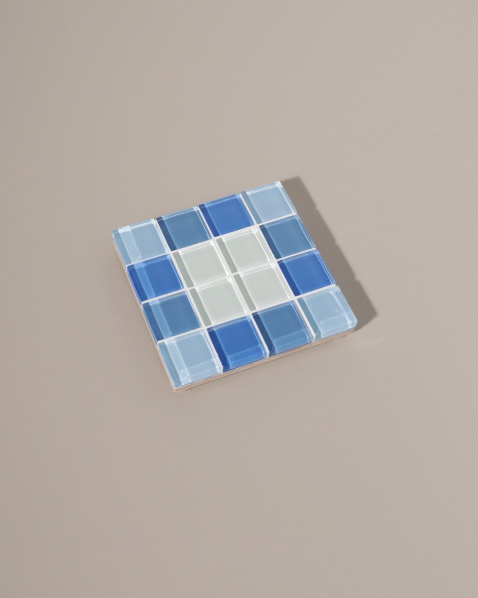 Subtle Art Studios Glass Tile Coaster Blue Gradient 3.5" - Handcrafted Square