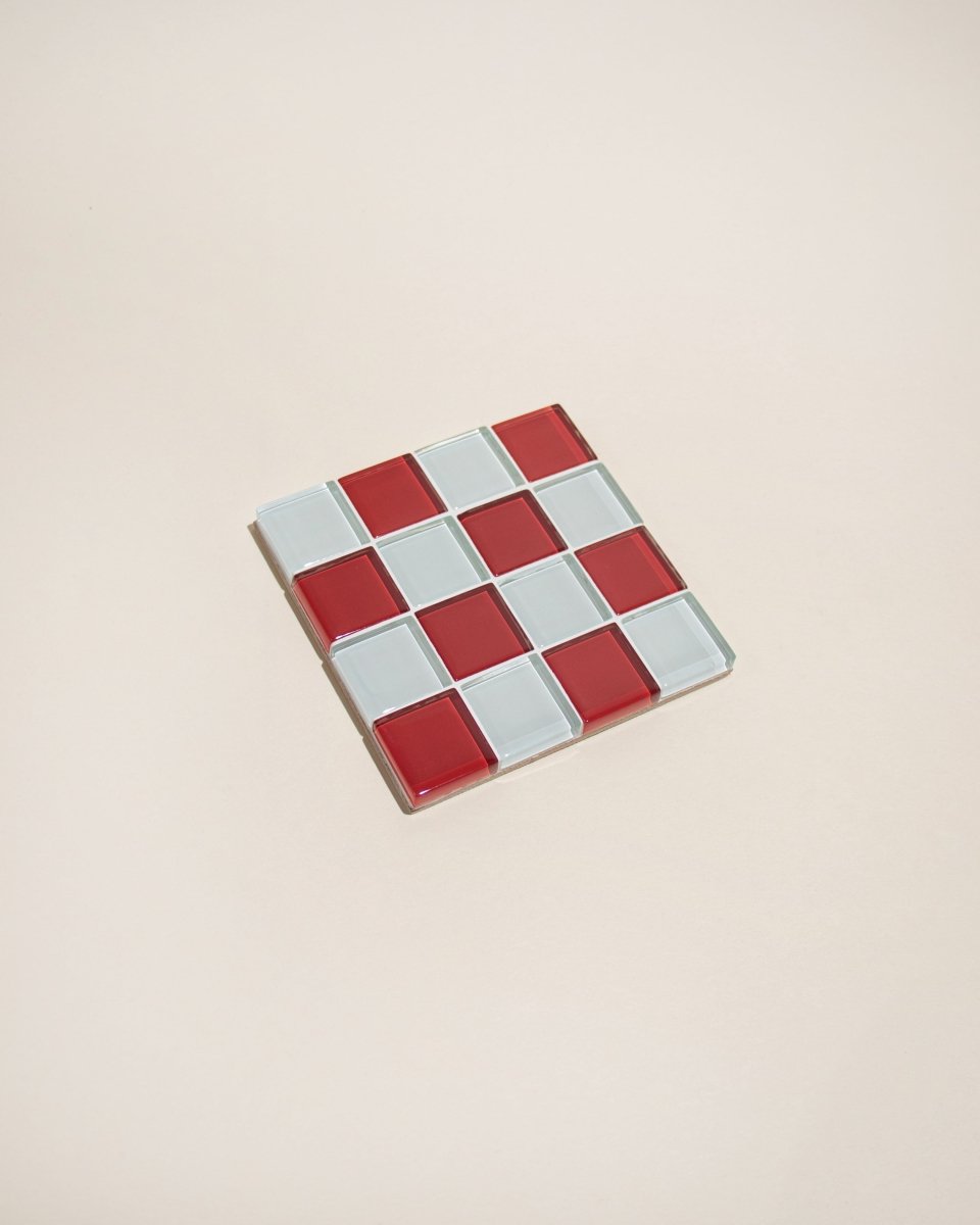 Subtle Art Studios Glass Tile Coaster Cherry Milk Chocolate | Handcrafted 3.5"