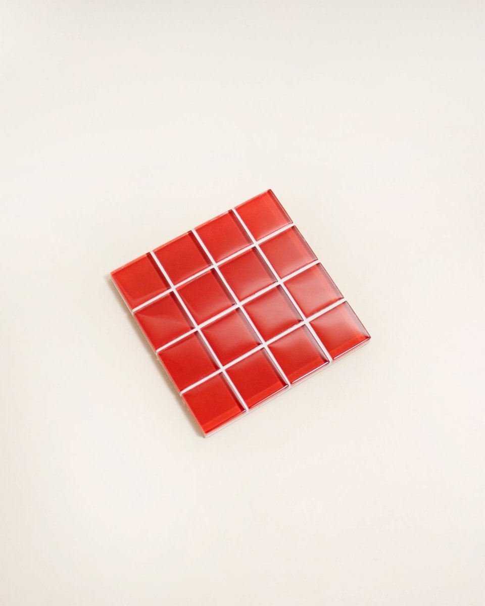 Subtle Art Studios Glass Tile Coaster - Handcrafted Apple Red - 3.5" Square