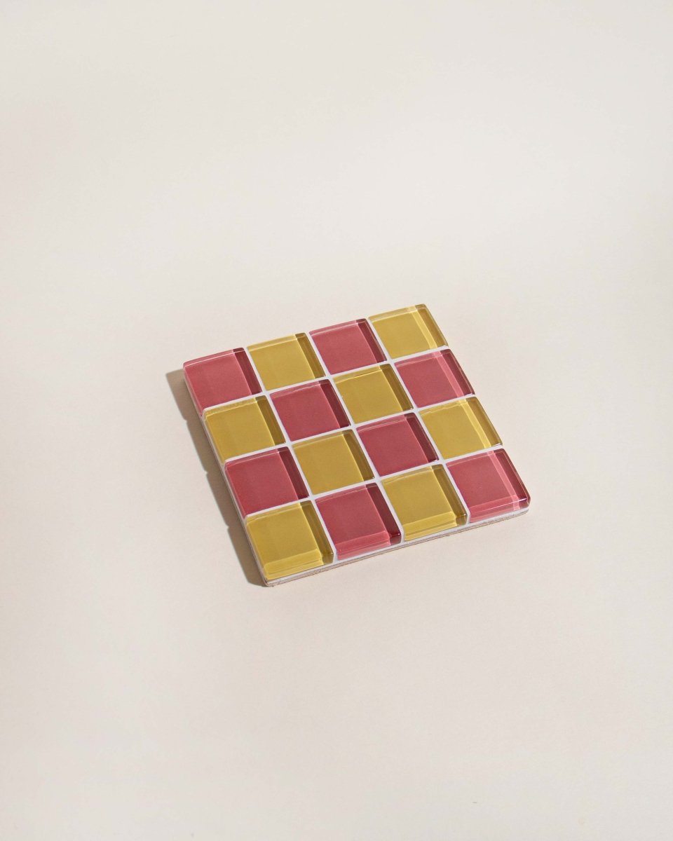 Subtle Art Studios Glass Tile Coaster - Handcrafted Strawberry Banana Swirl Design