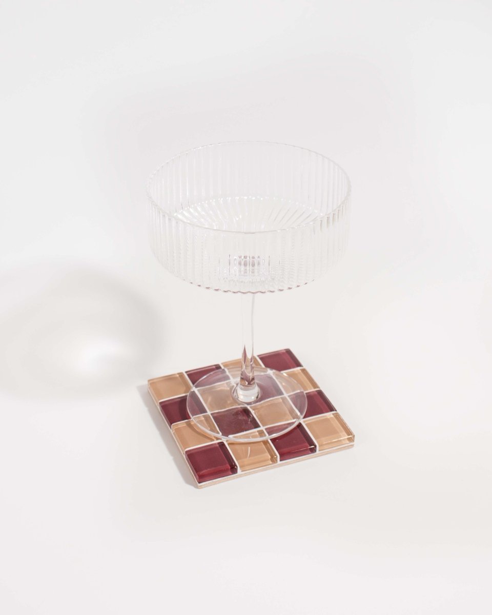 Subtle Art Studios Glass Tile Coaster Set - Aged Wine Design | Handcrafted Heat Resistant
