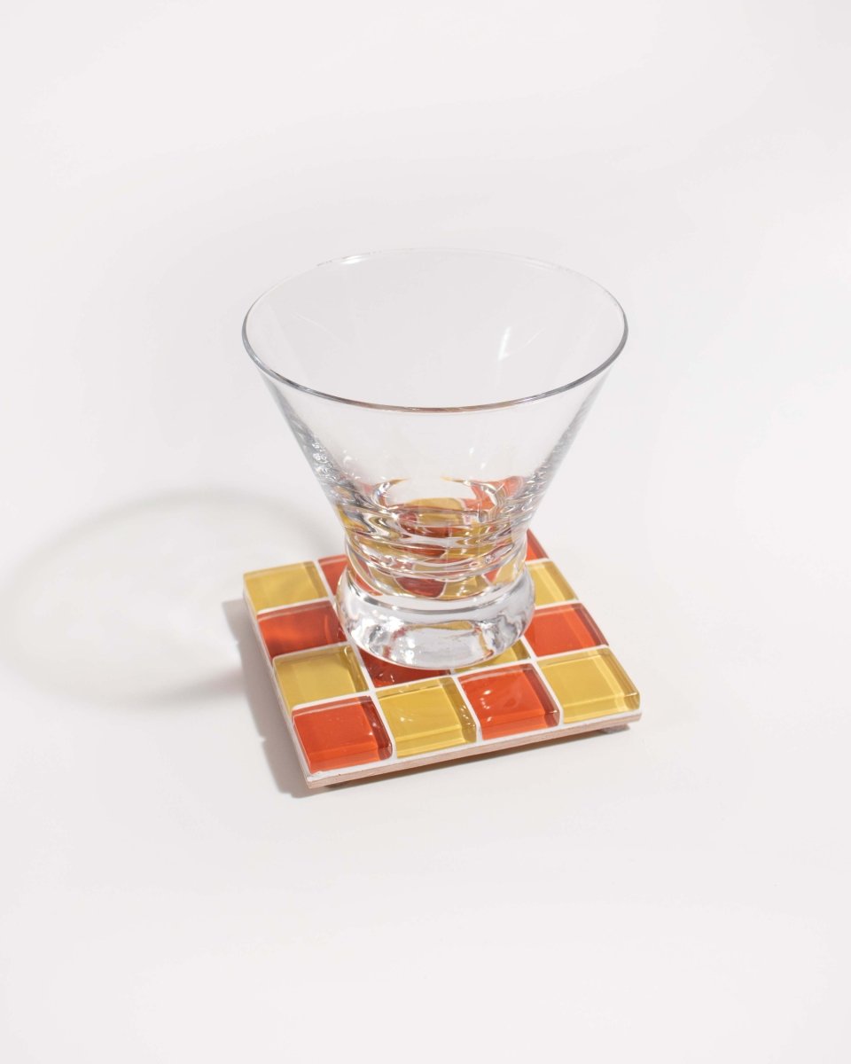 Subtle Art Studios Glass Tile Coaster Set - Candy Cone Design | Handcrafted 3.5" Square