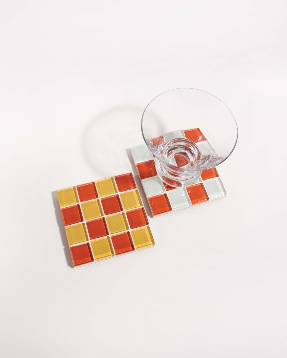 Subtle Art Studios Glass Tile Coaster Set - Candy Cone Design | Handcrafted 3.5" Square