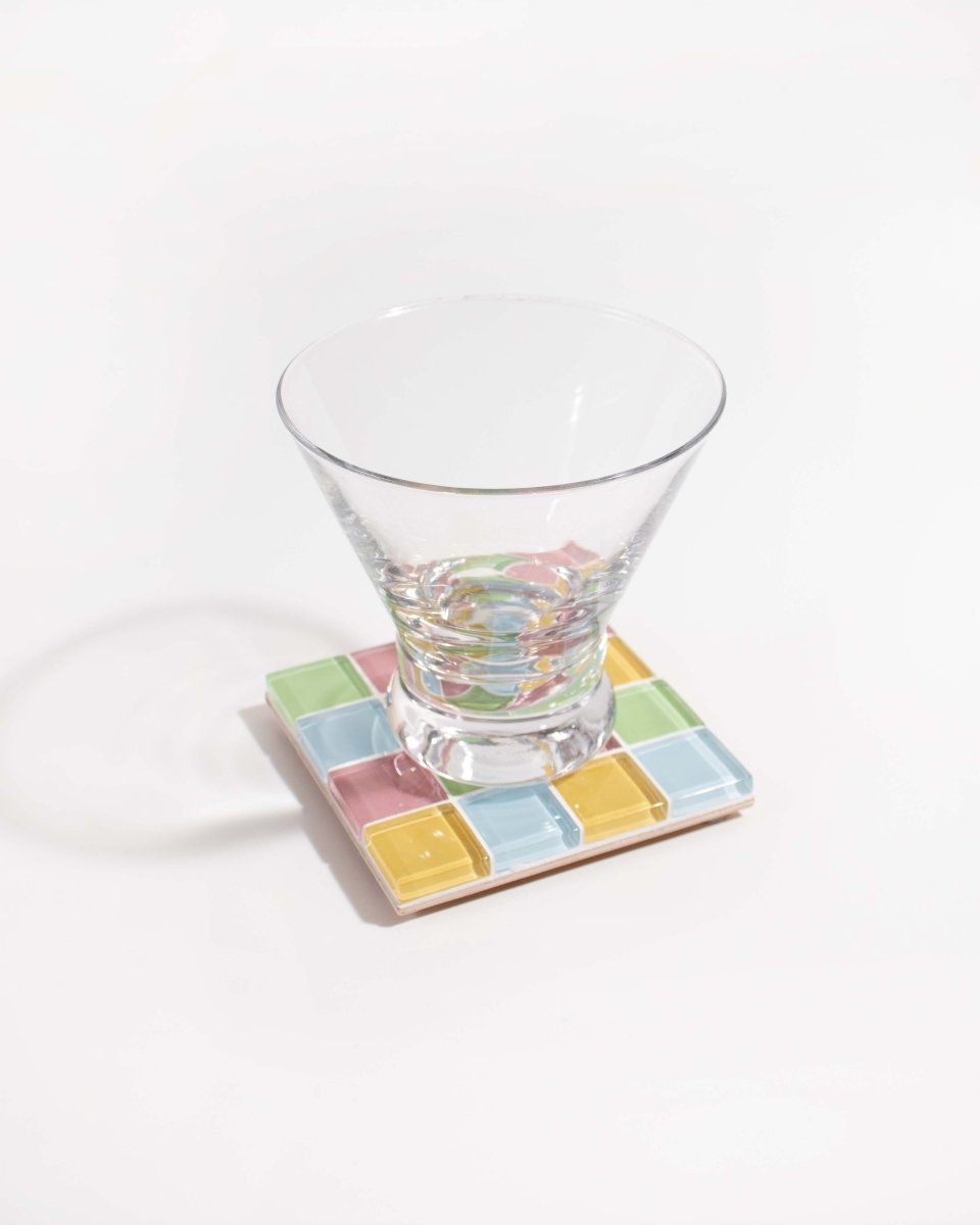 Subtle Art Studios Glass Tile Coaster Set - Spring Floral Design Handcrafted