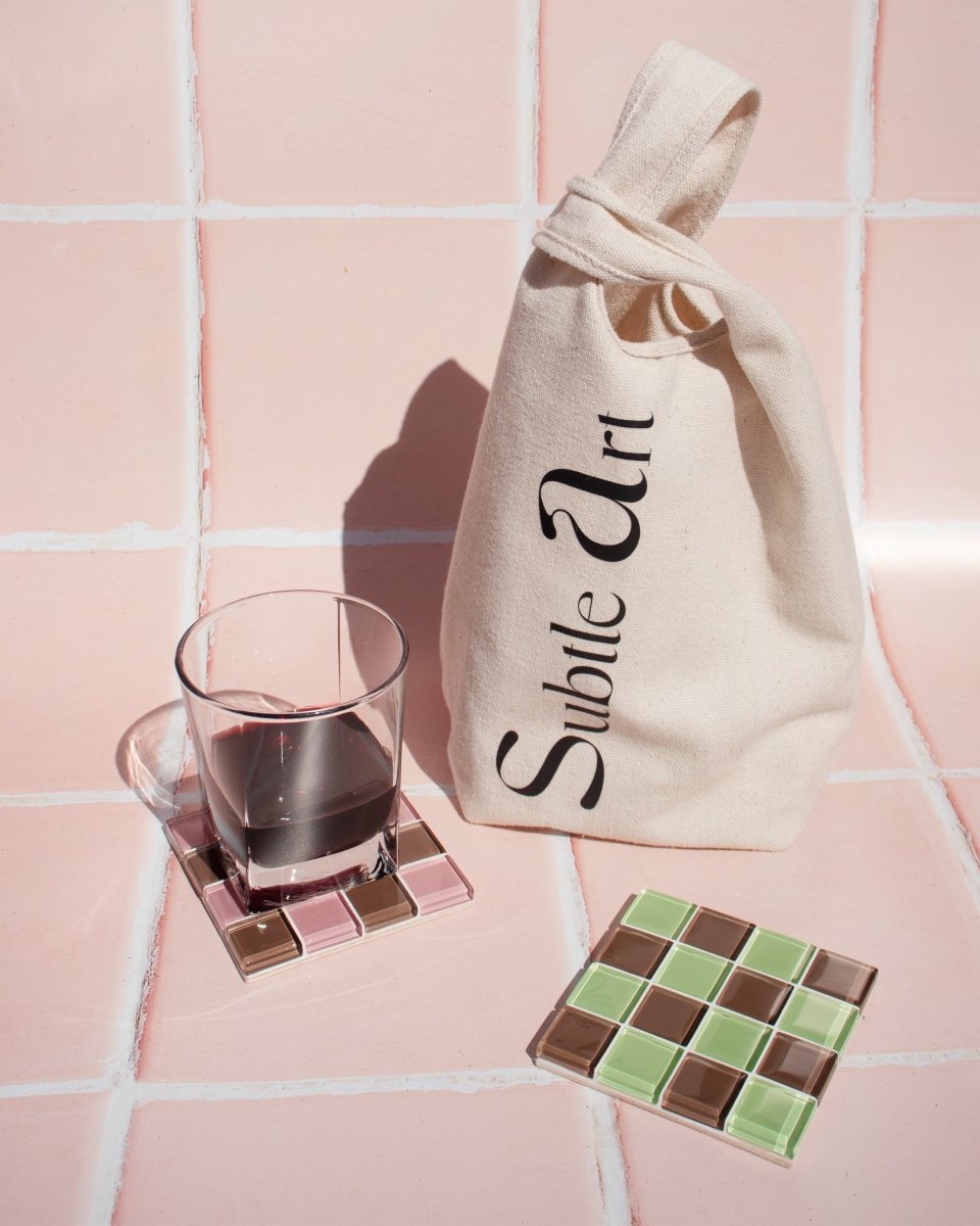 Subtle Art Studios Glass Tile Coaster - Strawberry Dark Chocolate | Handcrafted 3.6"