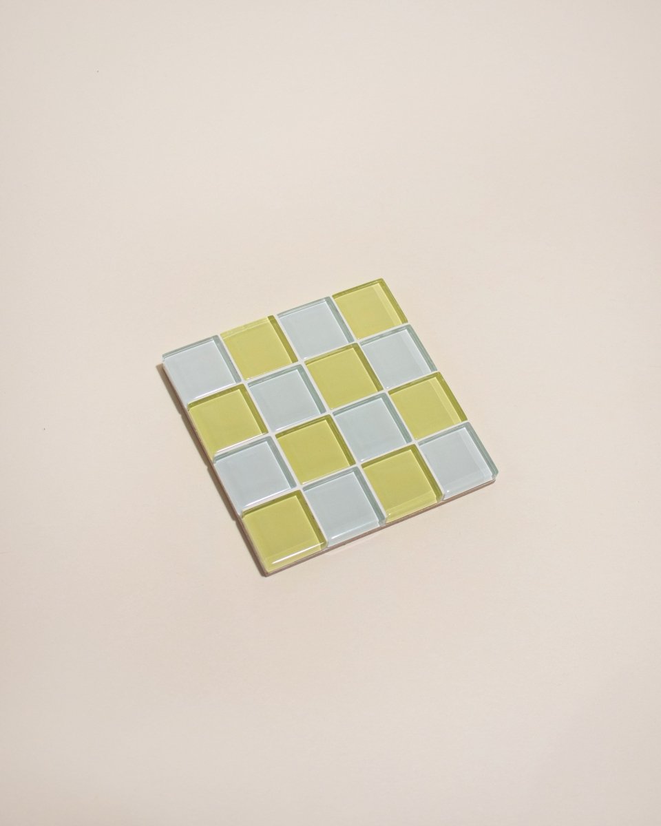 Subtle Art Studios Glass Tile Coaster - Yuzu Caramel Chocolate Design | 3.5" Square