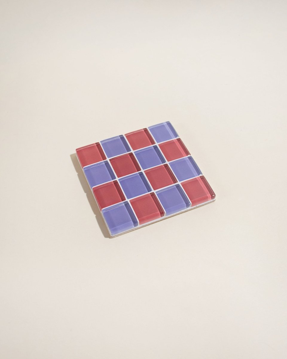 Subtle Art Studios Glass Tile Coasters - Handcrafted Pink Rose Floral Design