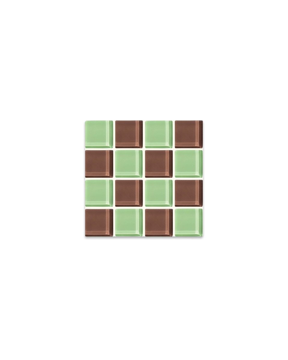 Subtle Art Studios Glass Tile Coasters - Mint Dark Chocolate Pattern - Set of 4