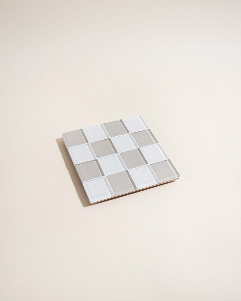 Subtle Art Studios Glass Tile Coasters Set - Linen Texture | Handcrafted Square