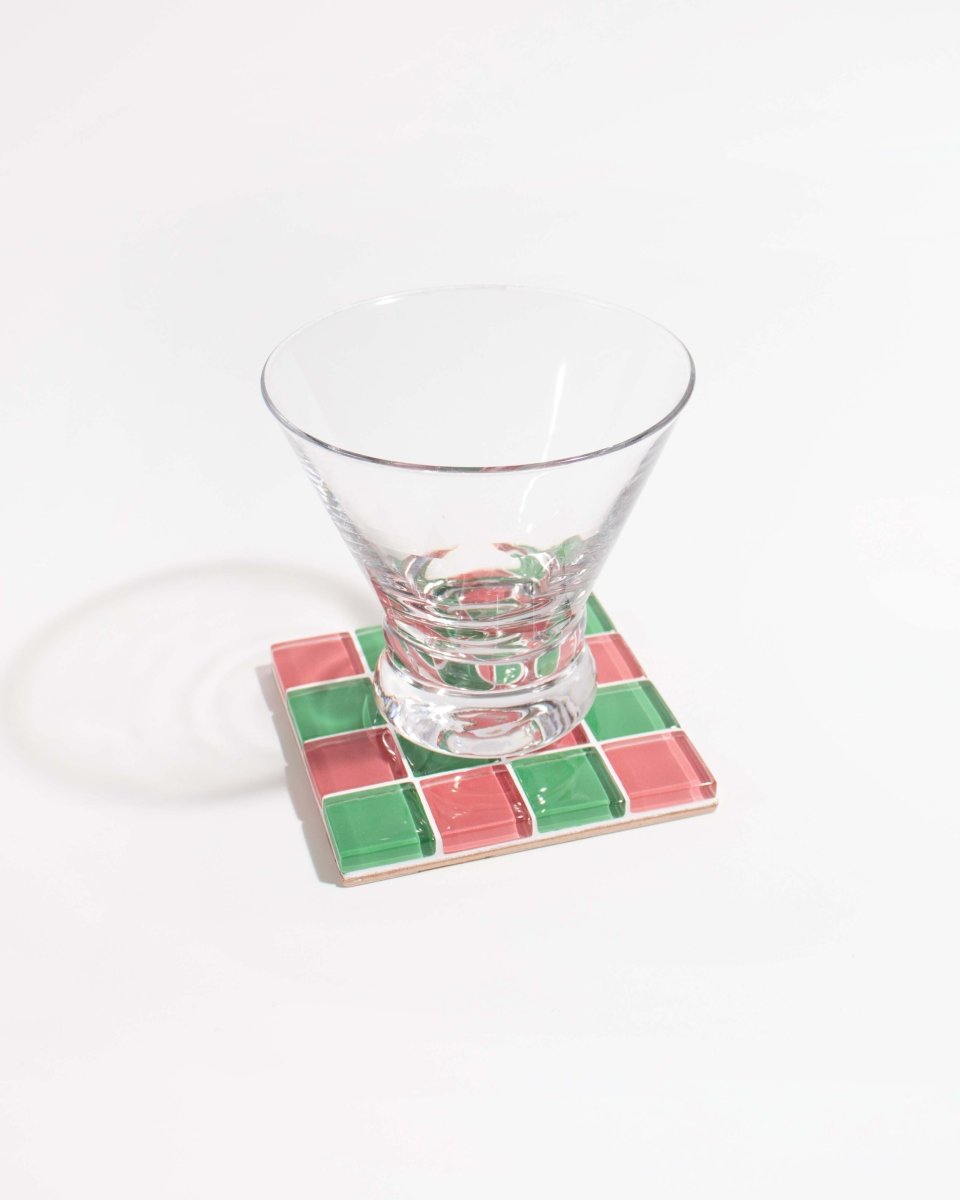 Subtle Art Studios Glass Tile Coasters Set of 4 - Handcrafted Festive Design
