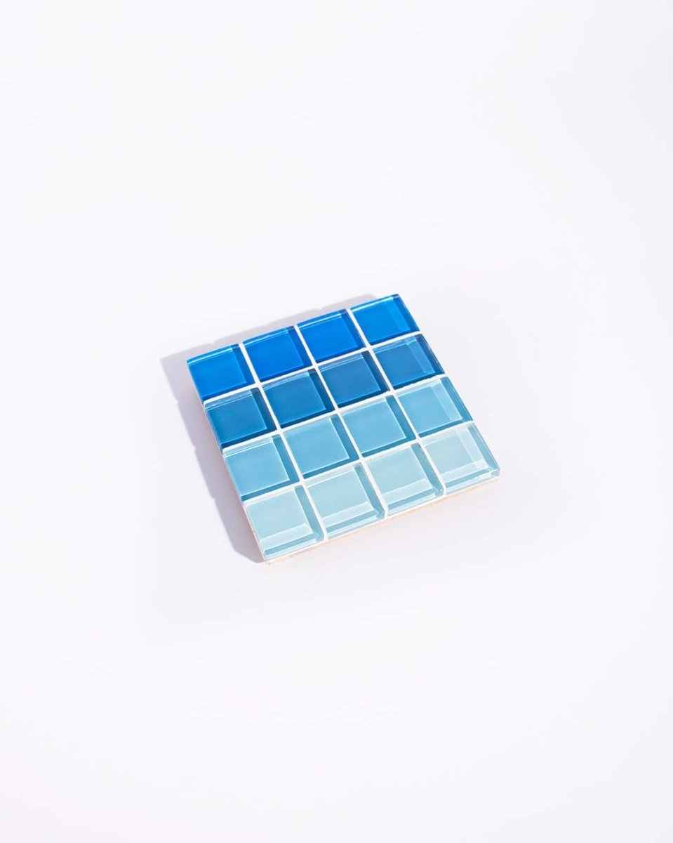 Subtle Art Studios Glass Tile Coasters Turquoise Ombre - Handcrafted Maldives Design