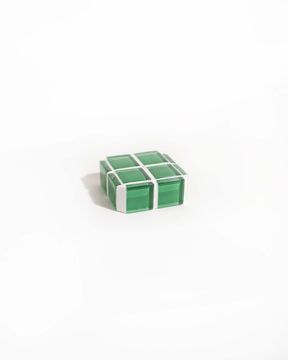 Subtle Art Studios Glass Tile Incense Holder - Kelly Green Handmade 2x2 Inch Cube