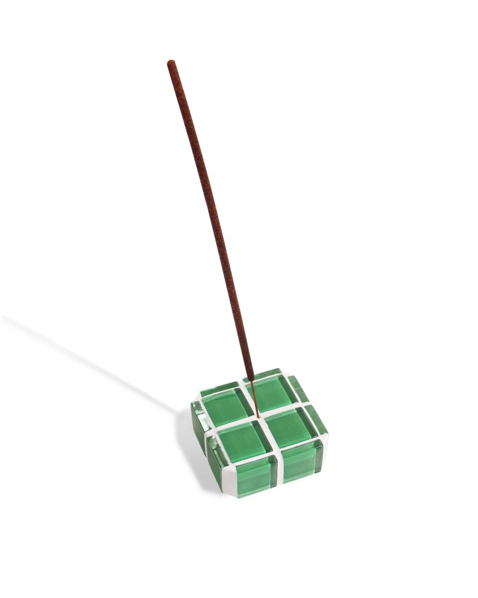 Subtle Art Studios Glass Tile Incense Holder - Kelly Green Handmade 2x2 Inch Cube