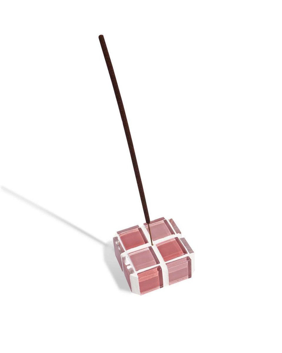 Subtle Art Studios Glass Tile Incense Holder - Pastel Pink Handmade Cube 2x2"