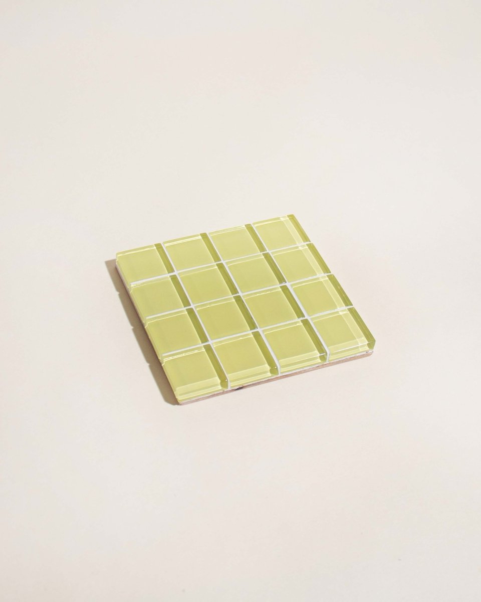 Subtle Art Studios Glass Tile Lemon Coaster - Handcrafted Heat - Resistant Square 3.5"