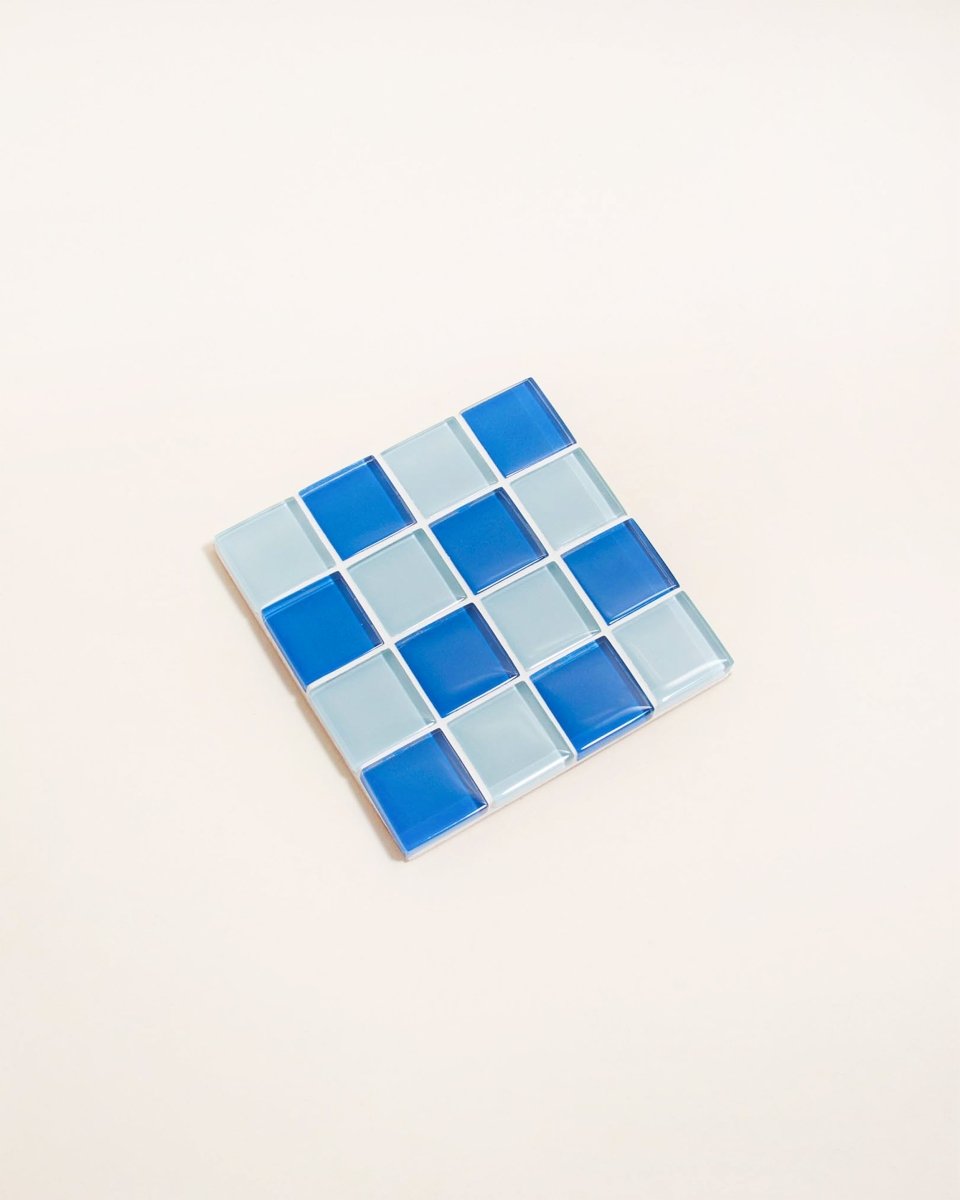 Subtle Art Studios Handcrafted Glass Tile Coaster - Blue Sky Design (3.5" Square)