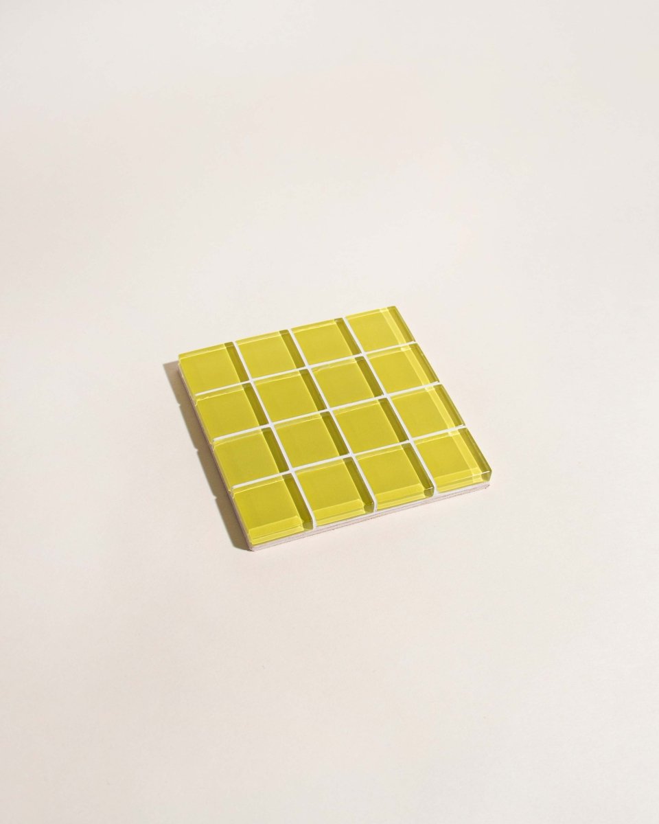 Subtle Art Studios Handcrafted Glass Tile Coaster - Dandelion Design - 3.5" Square