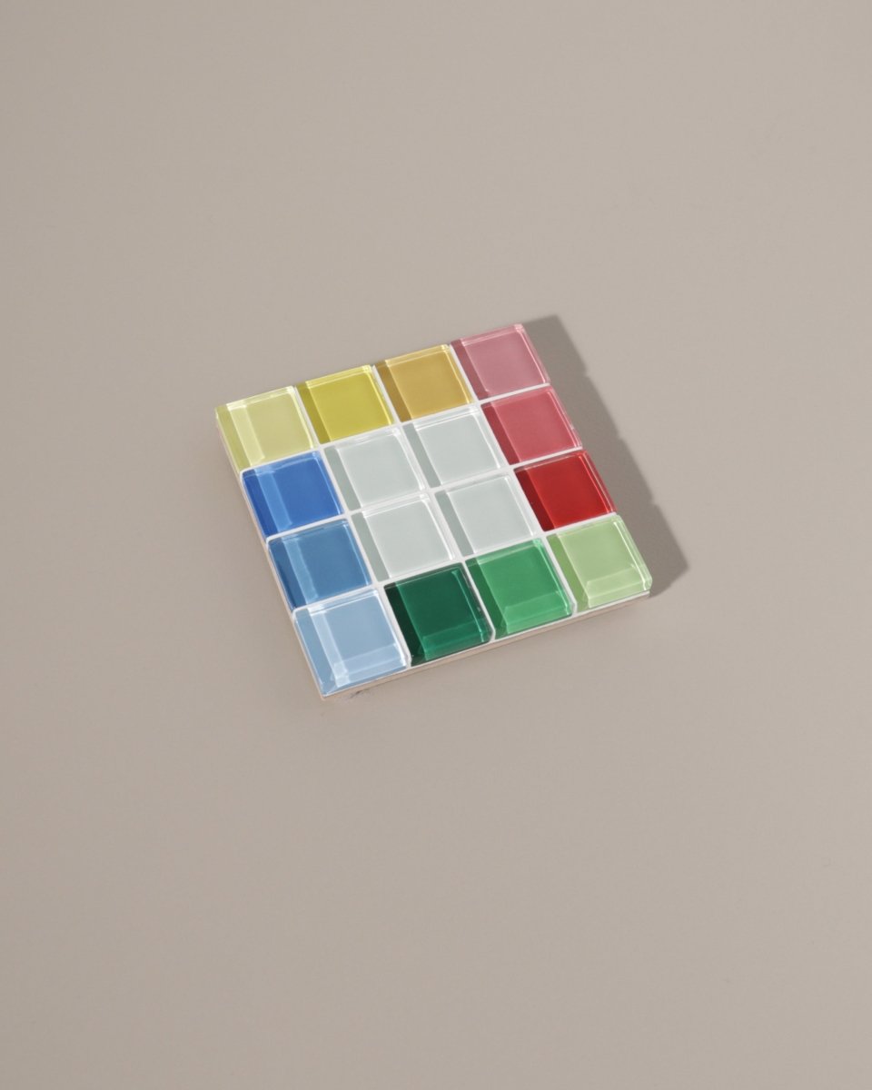 Subtle Art Studios Handcrafted Glass Tile Coaster Rainbow Window 3.6" Square Set