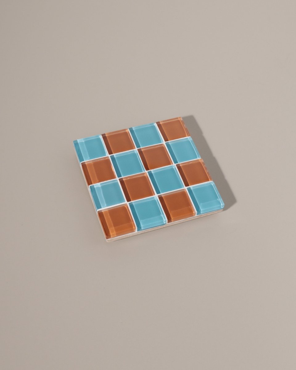 Subtle Art Studios Handcrafted Glass Tile Coaster Set - Retro Square | Heat Resistant