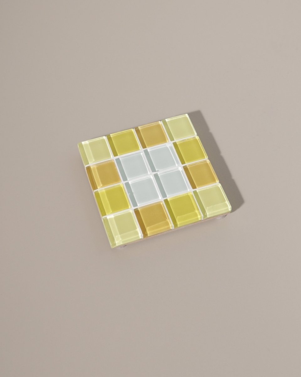 Subtle Art Studios Handcrafted Glass Tile Coaster - Yellow Gradient Heat Resistant 3.5"
