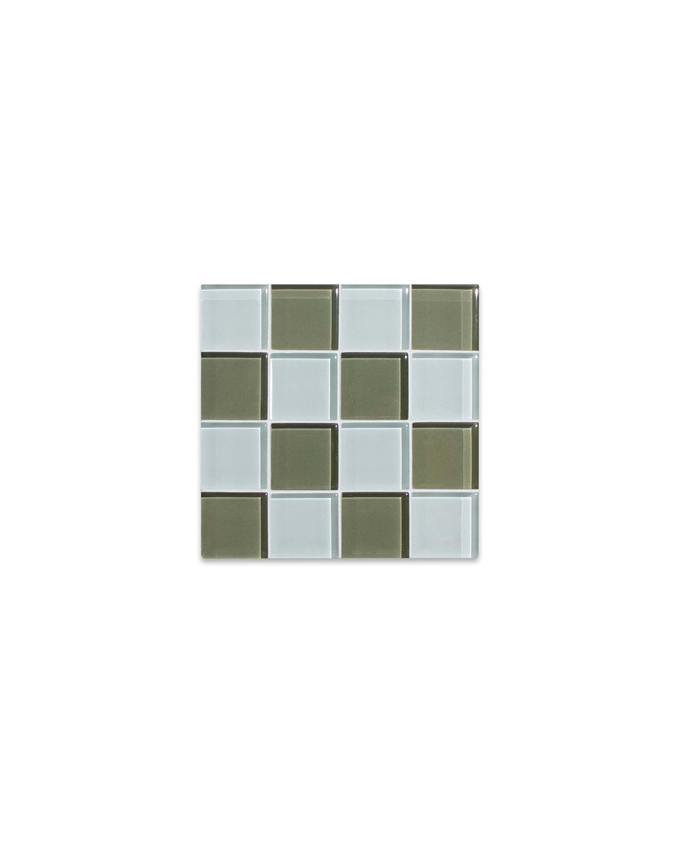 Subtle Art Studios Handcrafted Glass Tile Coasters - Matcha Milk Chocolate Design