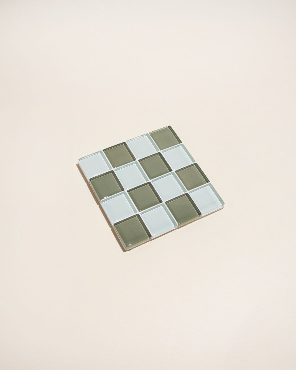 Subtle Art Studios Handcrafted Glass Tile Coasters - Matcha Milk Chocolate Design