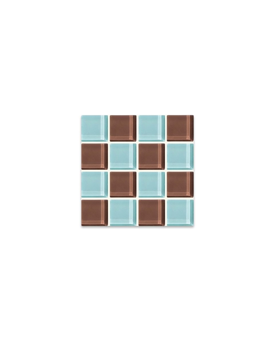 Subtle Art Studios Handcrafted Glass Tile Coasters - Sea Salt Dark Chocolate 3.6"