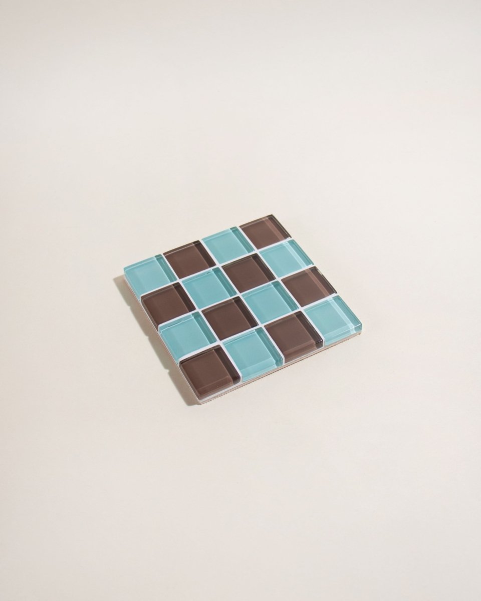 Subtle Art Studios Handcrafted Glass Tile Coasters - Sea Salt Dark Chocolate 3.6"