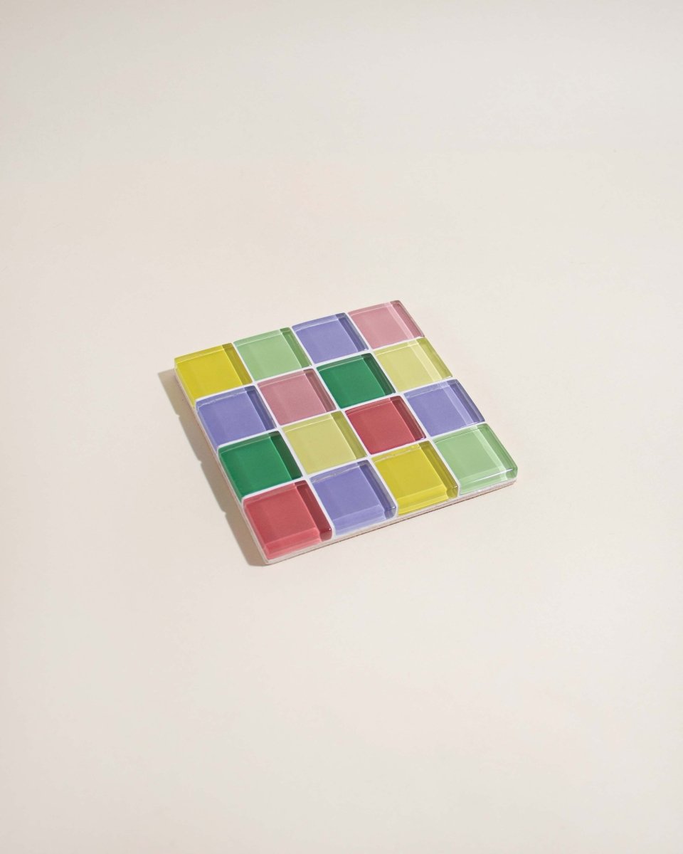 Subtle Art Studios Handcrafted Glass Tile Coasters - Summer Sprinkles 3.6" Square Set