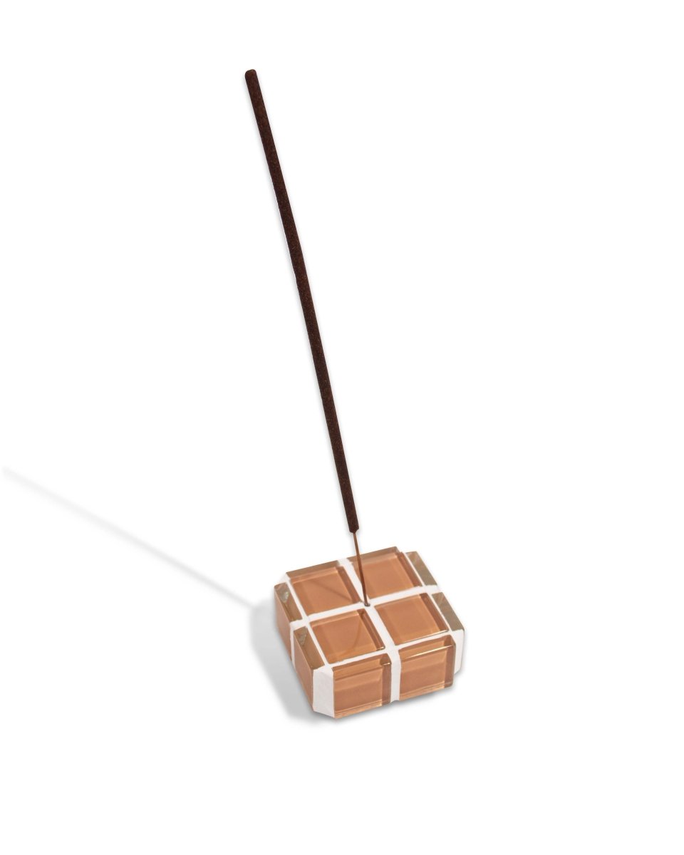 Subtle Art Studios Handmade Caramel Glass Tile Incense Holder - 2" Cube Design