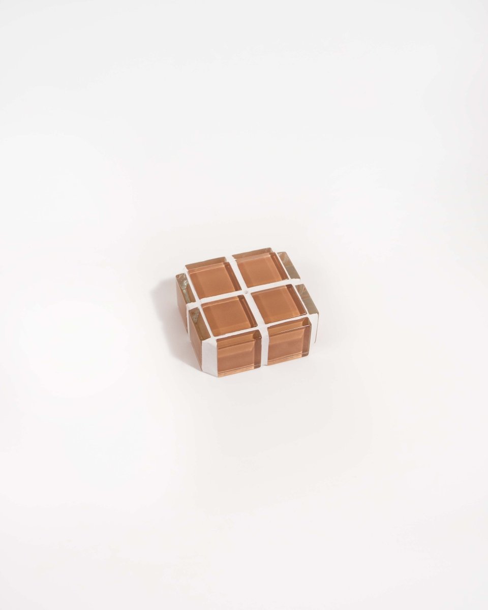 Subtle Art Studios Handmade Caramel Glass Tile Incense Holder - 2" Cube Design