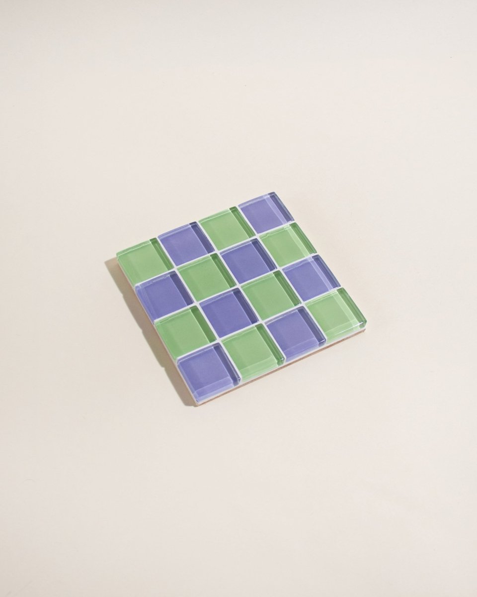 Subtle Art Studios Handmade Glass Tile Coaster - Ube Matcha Latte | Heat - Resistant