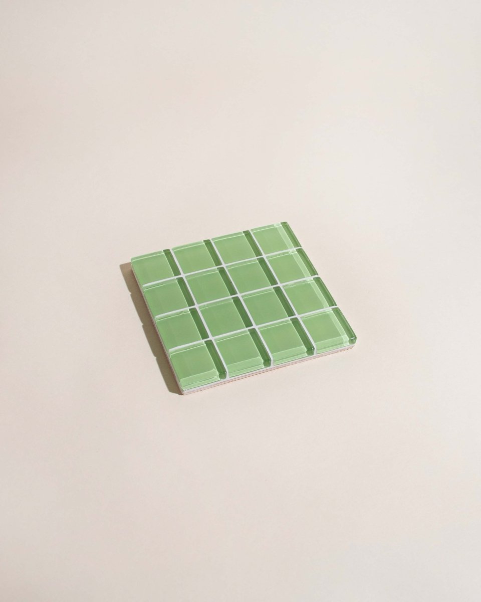 Subtle Art Studios Lime Green Glass Tile Coaster - Handcrafted Citrus Design | 3.6"
