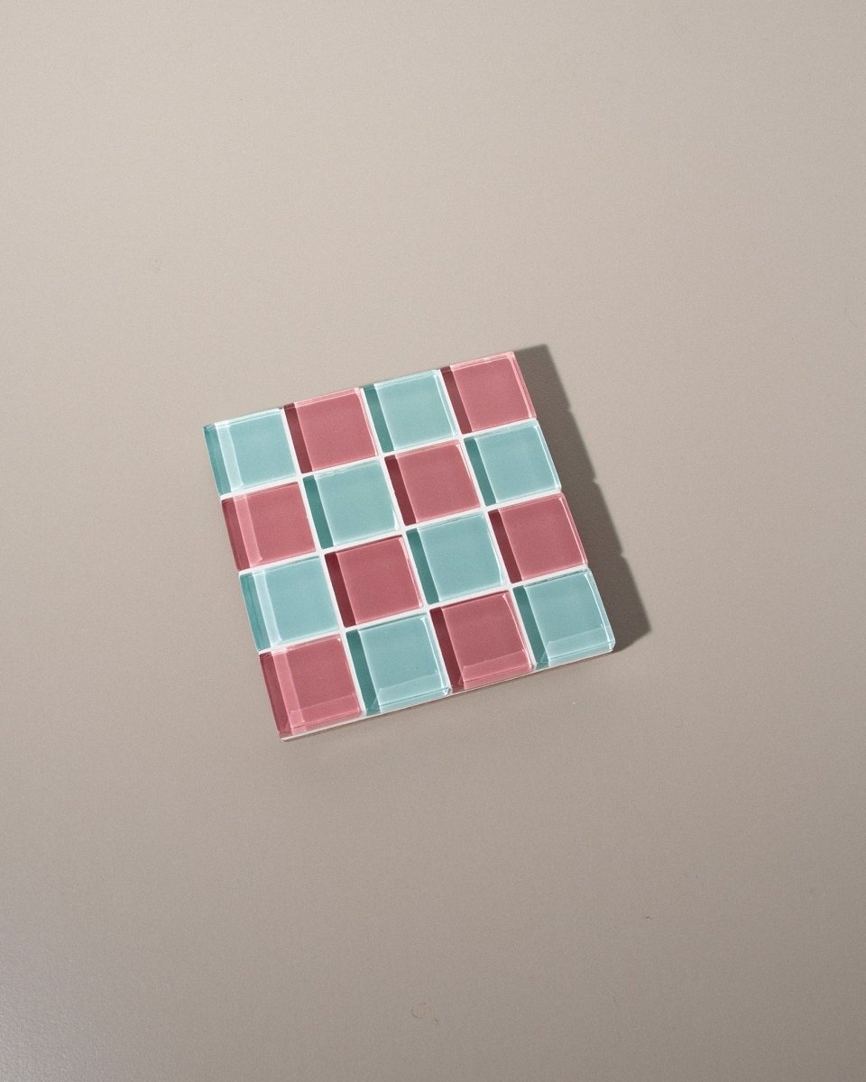 Subtle Art Studios Pink Glass Tile Coasters - Handcrafted 3.5" Square Heat Resistant