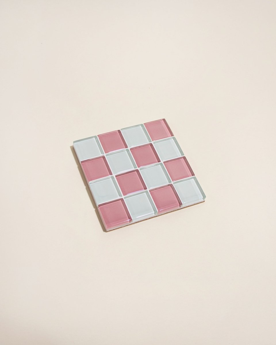 Subtle Art Studios Pink Himalayan Glass Tile Coaster - Handcrafted Heat - Resistant