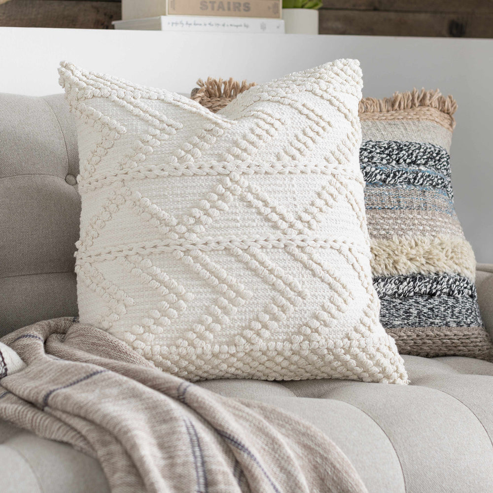 Sumiton White Textured Crochet Cotton Throw Pillow