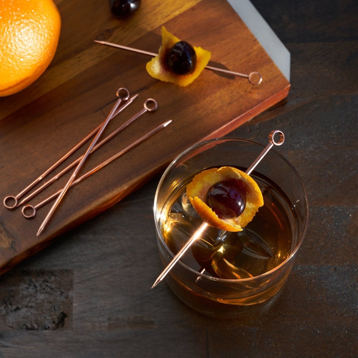 Viski Summit Stainless Steel Cocktail Picks in Copper, Set of 6