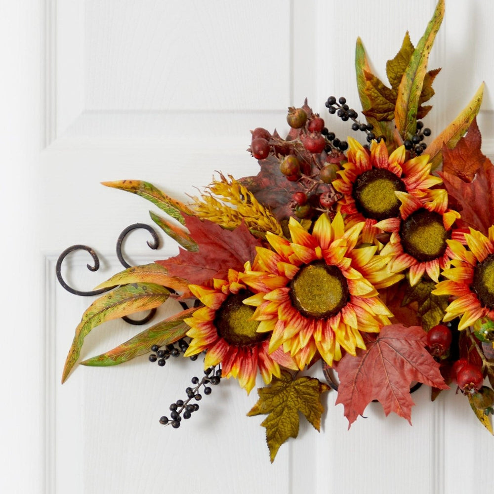 Nearly Natural Sunflower Swag Garland with Metal Frame - lily & onyx