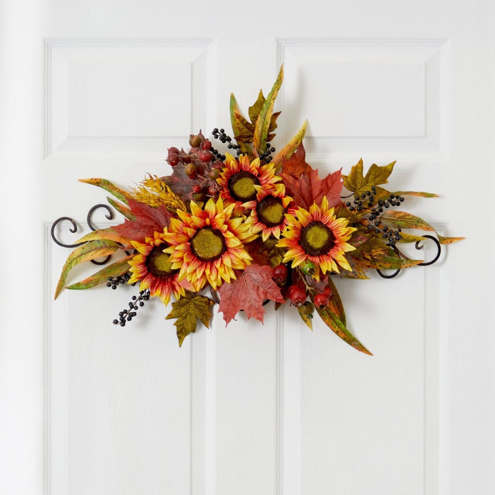 Nearly Natural Sunflower Swag Garland with Metal Frame - lily & onyx