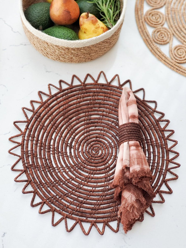 KORISSA Surya Woven Palm Fiber Placemat, Brown - Set of 2 - lily & onyx