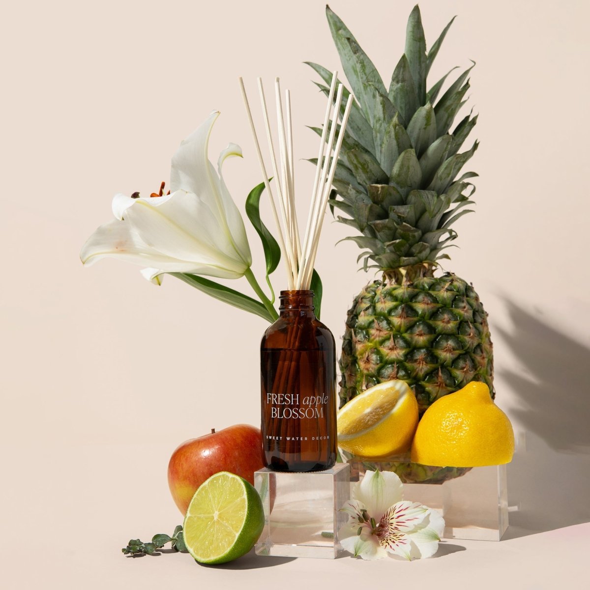 Sweet Water Decor Apple Blossom Reed Diffuser 3.5oz - Fruity Floral Scent 4+ Months