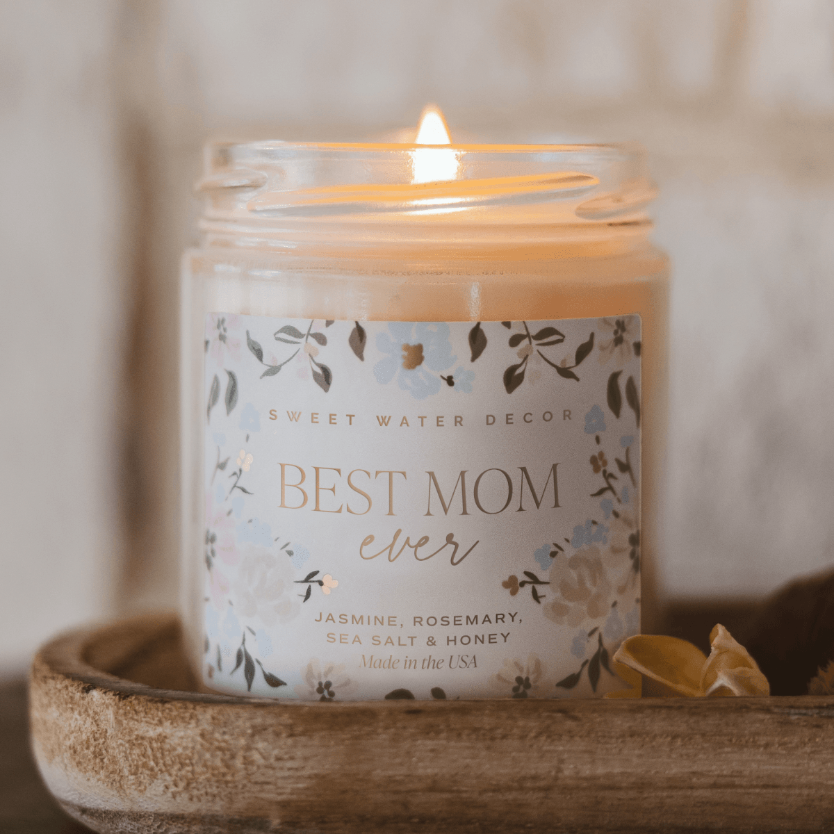 Sweet Water Decor Best Mom Ever Soy Candle - 9oz Clear Patterend Jar - Wildflowers and Salt