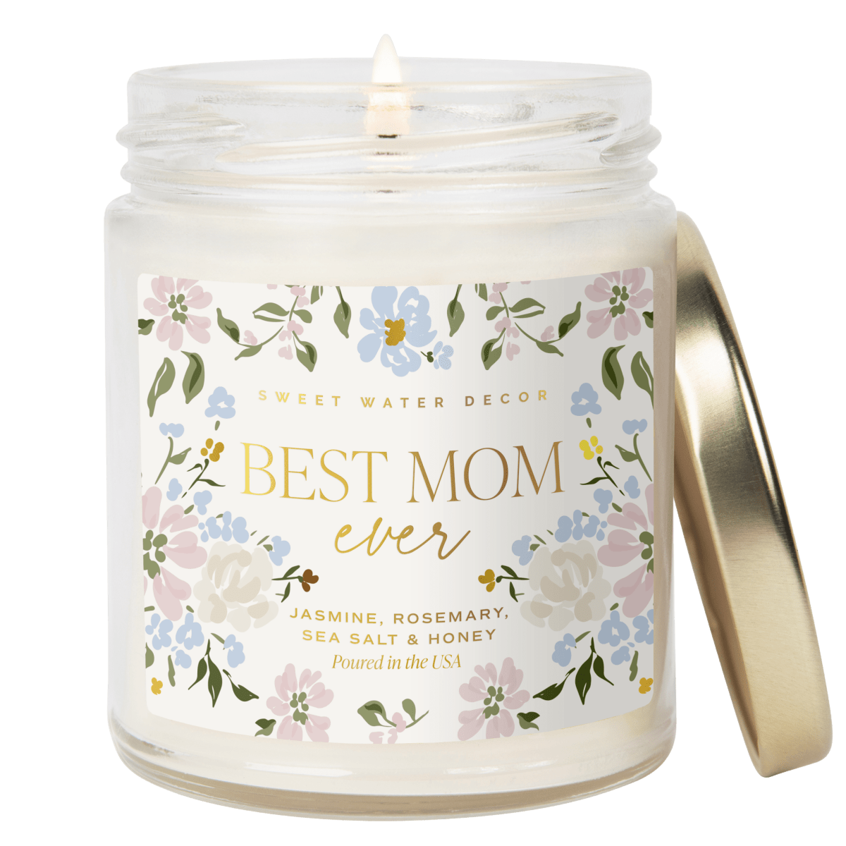 Sweet Water Decor Best Mom Ever Soy Candle - 9oz Clear Patterend Jar - Wildflowers and Salt